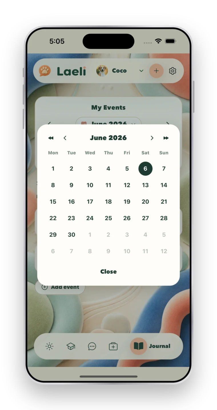 Laeli's month calendar of events